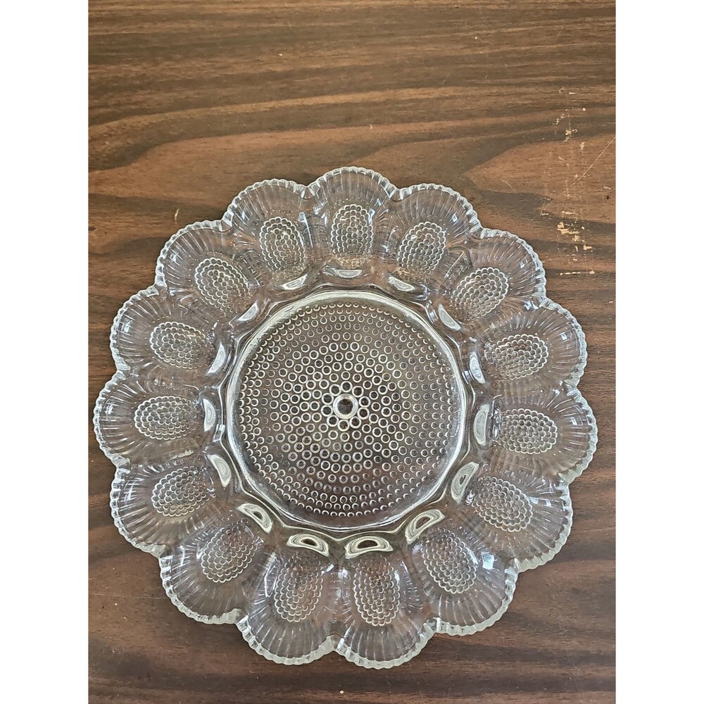 Vintage Indiana Glass #2410 Egg Relish Tray Clear Crystal Deviled Egg Platter 11